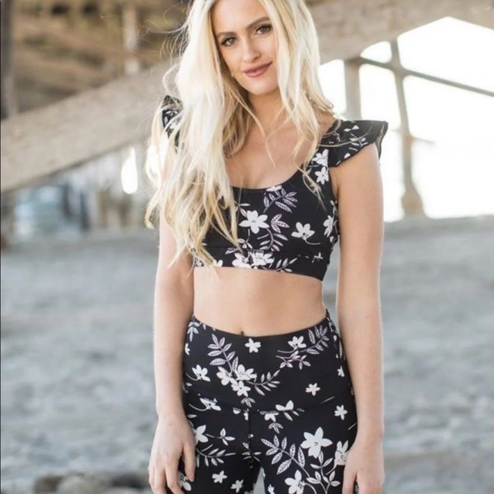 Mono B ruffle crop sports bra